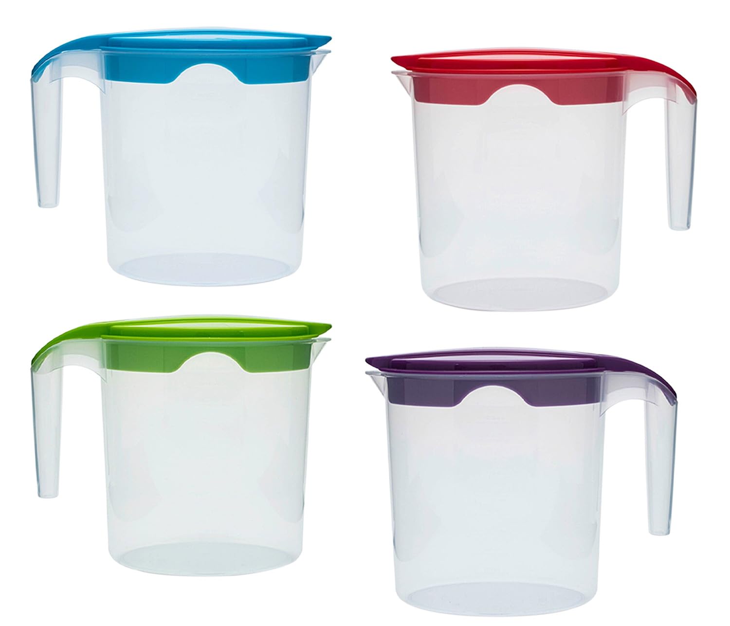 1 Liter Plastic Jug with Lid for Water Fruit Juices Milk Fridge Door Stoarge Jug (Mix Color, 4)