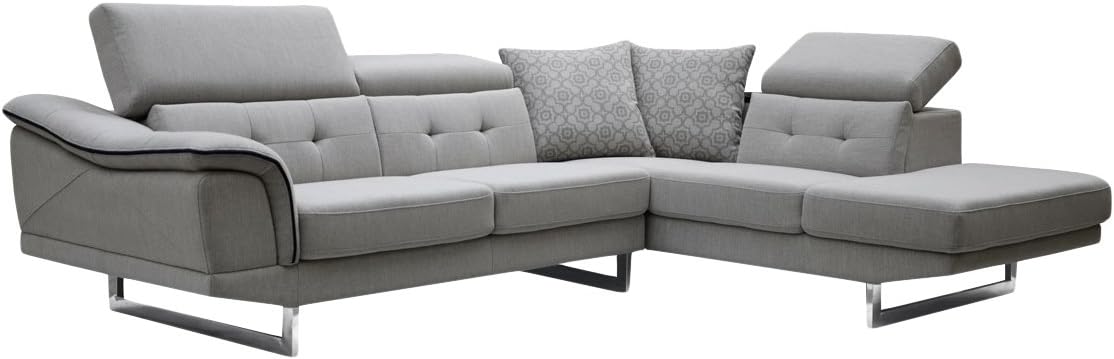 Limari Home Dana Collection Modern Fabric Upholstered Living Room Sectional Sofa, Grey