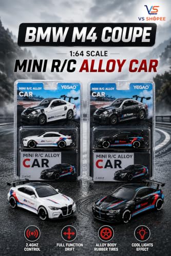 Image of Mini R /C Alloy Drift Car 1:64 Scale - 2.4GHz 4WD RC Racing Desk Toy with LED Lights & Cruise Control Feature (Kids & Collectors Edition) (BMW M4 Coupe (G82 Generation))