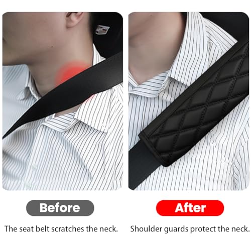 Bittwee Car Seat Belt Pads, 2PCS Leather Seatbelt Covers Protect Your Neck and Shoulder & More Comfortable Driving, Harness Pad for All Cars and Backpack Strap, Car Interior Accessories (Black)