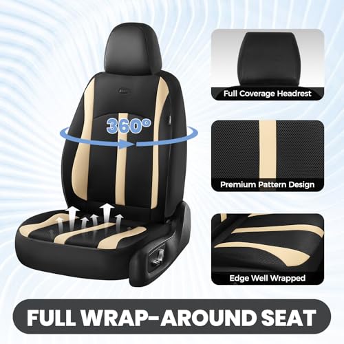 Image of FLORICH Front Car Seat Covers, Breathable Mesh Automotive Seat Cover, Universal Seat Covers Car Interior Protectors Cushion for Most Cars&SUV-Beige