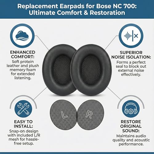 Almohadillas de espuma de repuesto acolchadas suaves de cuero para auriculares Bose NC 700 NC700 con cancelación de ruido miniatura 4