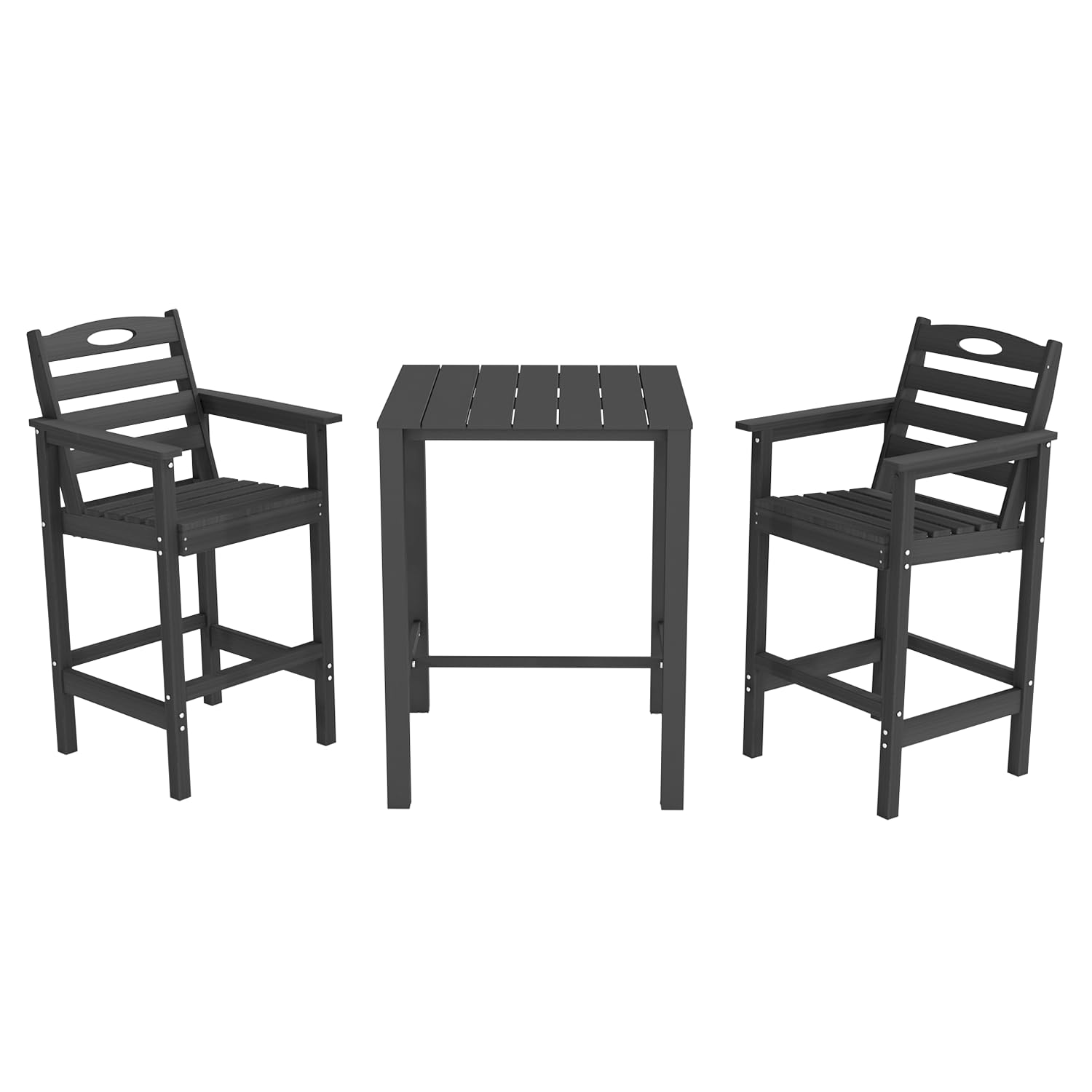 Domi HDPE Adirondack Patio Table and Chairs Set of 3, Adirondack bar Height Outdoor Table and Chairs, All-Weather HDPE Outdoor Bar Set for Poolside, Patio, Backyard, Grey