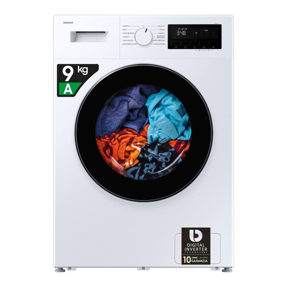 Samsung Lavatrice Serie 3000 WW90FG3M05AWET Libera installazione, 9 Kg, Wifi, Lavaggio Rapido, Vapore Igienizzante, Carica Frontale, 59,5l x 85h x 52p cm