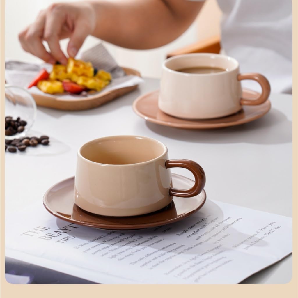 Tasses à café, Tasse de thé créative for Restaurant, tasse ménage, l'après-midi et soucoupe, café(Dark Brown)