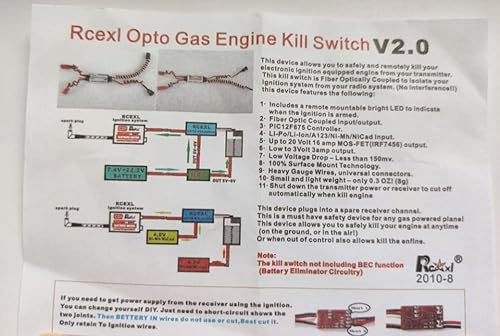 Miniatura 5 de Interruptor de apagado de motor DLE, interruptor opto RC compatible con enchufe Futaba DLA DLE DA Ignition Cut Off- Seguridad 100% tecnología de