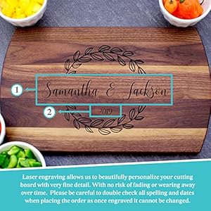 Personalized Laser Engraved Wooden Cutting Board New Home Essentials - Customized Chopping Board for Weddings, Anniversaries, Birthdays - Gifts for Mom, Gifts for Grandma Personalized Laser Engraved Wooden Cutting Board New Home Essentials Customized Chopping Board for Weddings Anniversaries Birthdays Gifts for Mom Gifts for Grandma