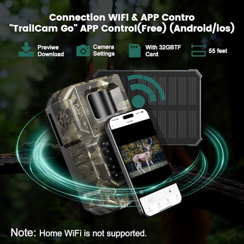 MAXDONE Solar Trail Camera 2 Pack - 4K 64MP WiFi Bluetooth Solar Deer Camera with Night Vision Motion Activated, Game Camera IP66 Waterproof, Wildlife Cameras Built-in Battery Rechargeable Power - Image 3