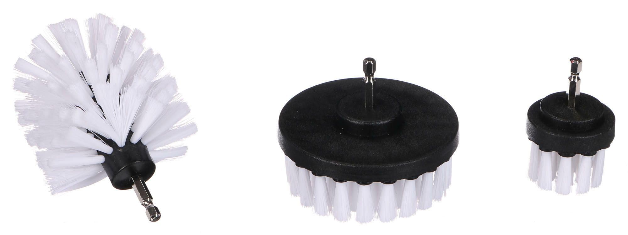 SIXTOL CAR DETAILING DRILL BRUSH 3 SOFT | 3-Piece Drill Brush Set | White Soft Brushes | Wheel, Undercarriage, Engine, Household Surfaces