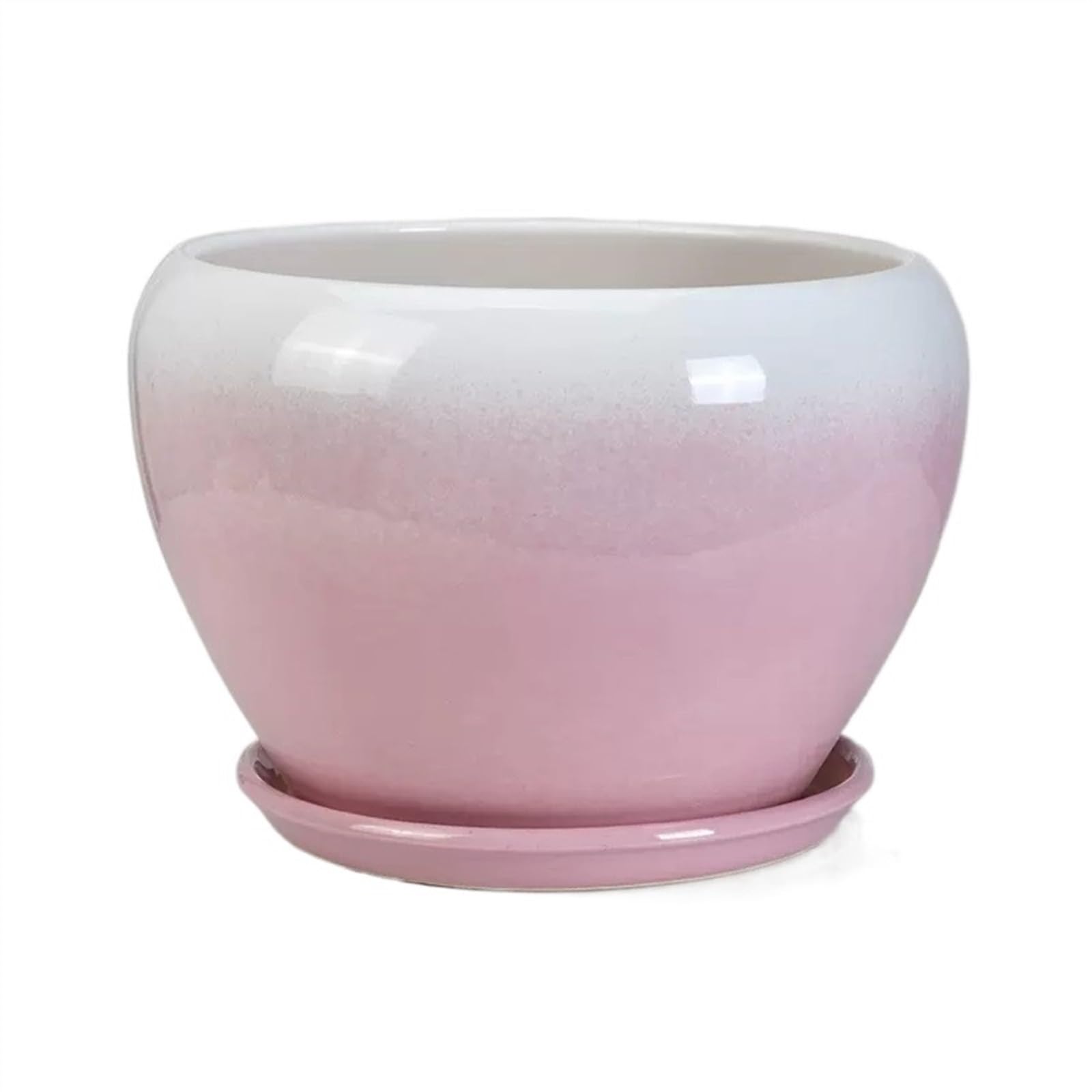 Duże ceramiczne doniczki na rośliny z tacą - urocze okrągłe pojemniki na sukulenty do użytku wewnątrz i na zewnątrz (średni rozmiar różowy) - idealne dla miłośników roślin i dekoracji domu