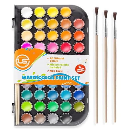 Conjunto de tinta aquarela, 48 cores de qualidade premium, lavável, tinta de água com paleta de mistura e 3 pincéis para adultos, crianças, iniciantes e artistas