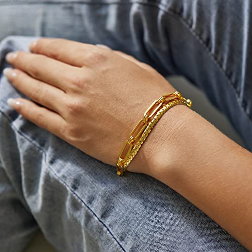 Image of FRUMOS Dainty Layering Bracelets for Women 18 k Gold Plated Fashion Adjustable Chunky Cuban Paperclip Link Chain Bracelets Jewelry for Women Gift