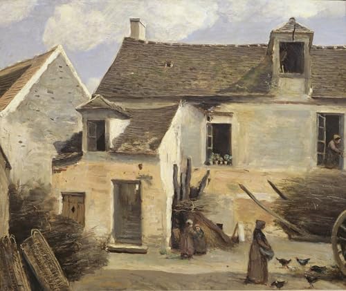 Pintura lienzo Cortile di una casa vicino a Parigi de Corot para el salón de casa
