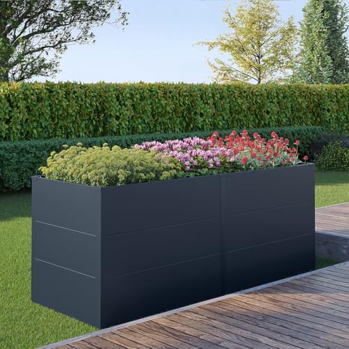 Icarus Raised Bed for Garden and Balcony, Large Outdoor Planter, 200 x 75 x 80 cm, Raised Bed Galvanised Metal, Rectangular, Freestanding for Flowers, Fruits and Vegetables