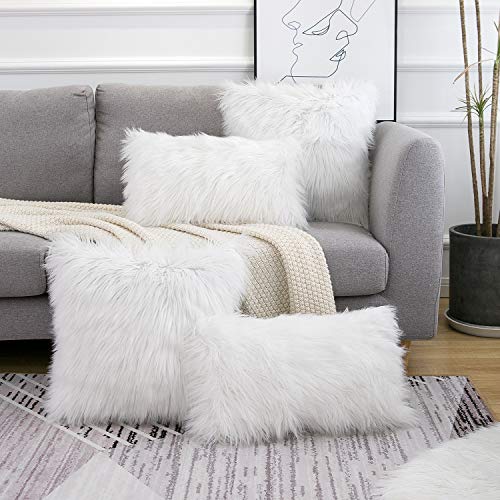 Wlnui Set Of 2 White Decorative Fluffy Pillow Covers New Luxury Series Merino Style Faux Fur Throw Pillow Covers Square Fuzzy Cushion Case 18X18 Inch #TOP4