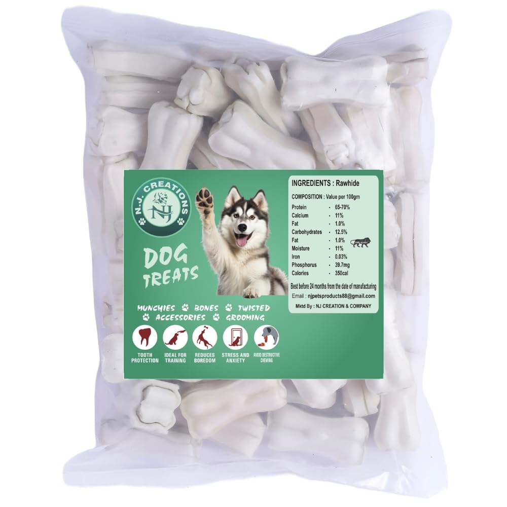 N.J Creations Rawhide Pressed Bones| Chicken Flavour Dog Chew 2 Inch Calcium Bone for Dogs|Puppies, Small Dogs of All Breeds| Healthy Treats for Dogs to Chew (20) (B0CLJ9TSFQ) Amazon Price History, Amazon Price Tracker