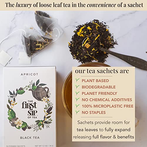Apricot Black Tea, Pyramid Tea Bags, High Caffeine, Hot & Iced Tea, 16 Cups, Natural, Flavored Black Tea Bags | The Spice Hut, First Sip Of Tea #TOP3