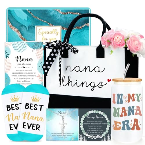 Gifts for Nana Birthday Nana Gifts from Grandkids Best Grandma Ever Gift Merch for Christmas, Happy Birthday Funny Grandma Gift Ideas for Women from Grandson, Granddaughter, Grandkids with Tote Bag