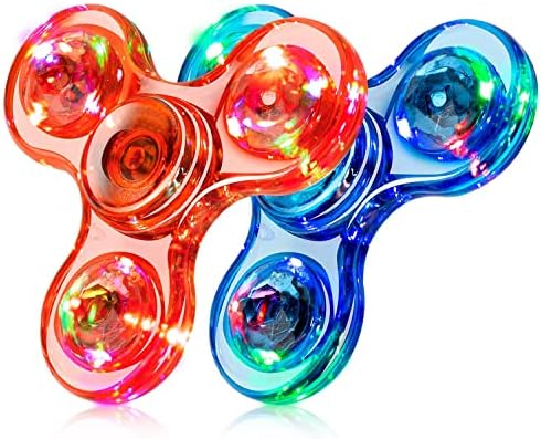 FIGROL Fidget Spinner, 2 Pack LED Light Up Fidget Toys Crystal Finger Toy Hand Fidget Spinners-Kids for Reducing Boredom ADHD, Anxiety(Red&Blue)