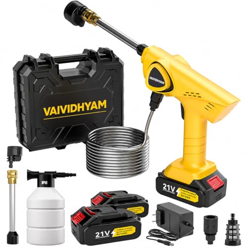 Image of Car Washer High Pressure Gun (Double Battery) Cordless Portable Wireless Pressure Washer Gun 20V 12000mah High Pressure Water Gun for Car,Bike Washing Cleaning| Adjustable Nozzle and 5M Hose (Yellow)