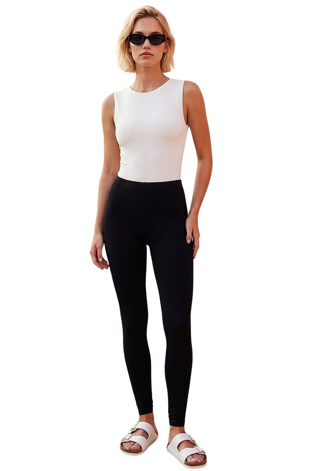 Roman Women's Black Stretch Plain Elastic Waist Leggings Size 20