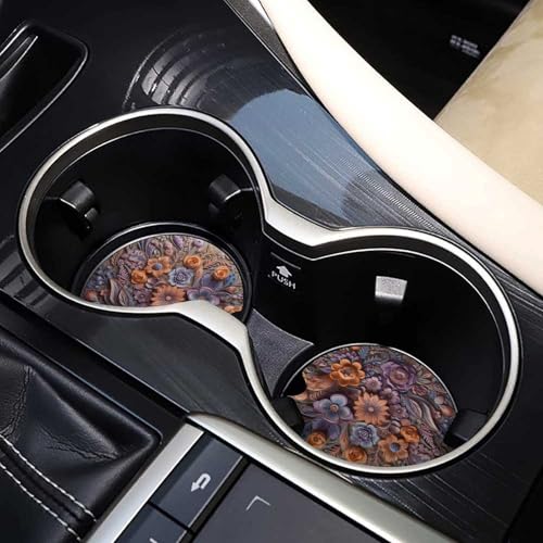 Portavasos para auto con diseño floral relieve, 2 unidades miniatura 7