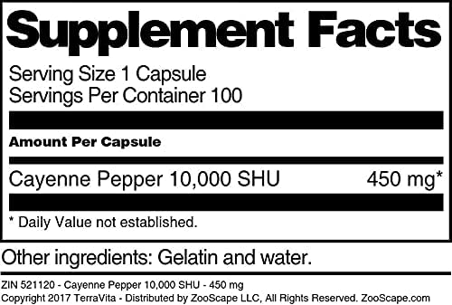 Miniatura 4 de Pimienta de Cayena 10.000 SHU - 450 mg (100 Cápsulas, ZIN 521120)