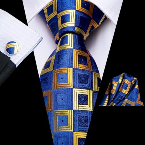 Image of Dubulle Mens Paisley Floral Silk Tie for Men Striped Necktie and Pocket Square Cufflinks Set Wedding Business