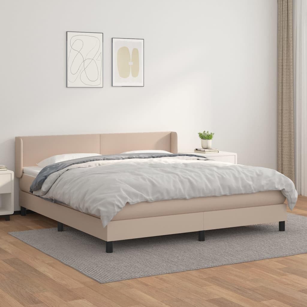 Ekoskóra z regulowanym zagłówkiem Cappuccino 180x200 cm brąz | Łóżko kontynentalne z materacem sprężynowym 180x200 cm, cappuccino ekoskóra z regulowanym zagłówkiem