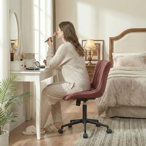 Image of YOUNIKE Office Chair, Armless Desk Chair with Wheels, Adjustable Swivel Home Office Computer Task Chairs, Modern Faux Leather Upholstered Vanity Chair with Back, Dusty Rose