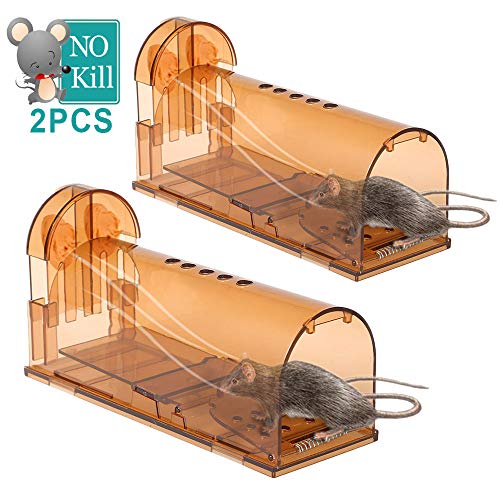 Dandelionsky 2 Pack Humane Mouse Trap, Reusable Rodent Trap No Kill Mice Live Catcher, Pets & Children Friendly, Washable, Suitable for Rooms Offices Fields & Warehouses