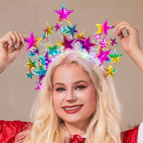 Fashband Light Up Star Headband Glitter Stars Tiara Halo Crown Headbands Led Goddess Costume Headpiece Christmas Carnival Party Hair Accessories for Women and Girls (Color) - Image 2