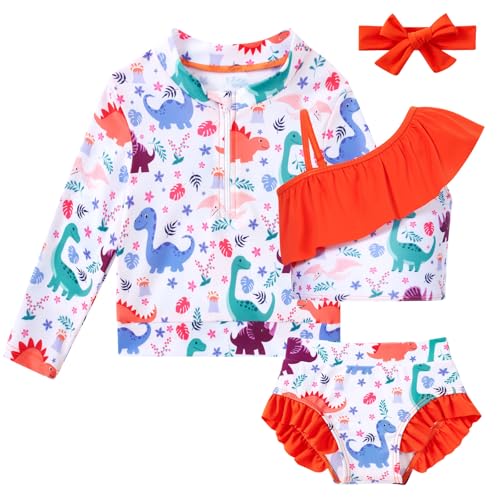 Image of Funnycokid Baby Toddler Girls Swimsuit 4 Piece Bathing Suit Long Sleeve Rash Guard Sets 12 Months-7 Years