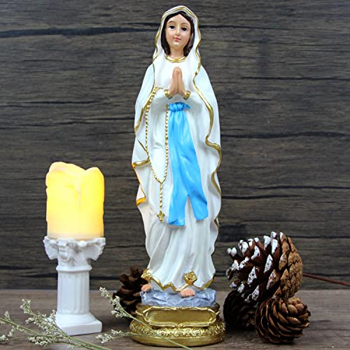 fumisee Blessed Virgin Mary Statue,Catholic Religious Gift Thanksgiving Christmas Decoration,8.66  Figurine Statue Tabletop Rosary Holder,Lady of Lourdes Virgin Sculpture