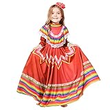 Mexican Dresses for Girl Traditional Folklorico Skirt Fiesta Dress Christmas Costume for Girl Princess Dresses for Girl Red