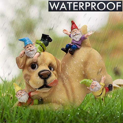 Teresa's Collections Dog And Gnome Garden Sculptures & Statues Outdoor, Funny Gnomes Garden Art Outdoor Decor Garden Gift Garden Decor For Outside Lawn Yard Patio Home Decoration 9 Inch #TOP6