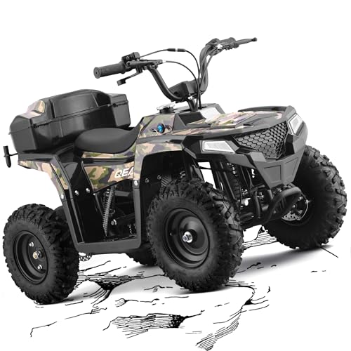 QEASET XW-A19 40CC 4-Stroke Kids Gas Powered ATV Quad for Kids, 165 lbs Max Kids Gas 4 Wheeler, 15.5 MPH Max with Parental Speed Control, Mini 4 Wheeler Off-Road UTV and Storage Box (Camo)