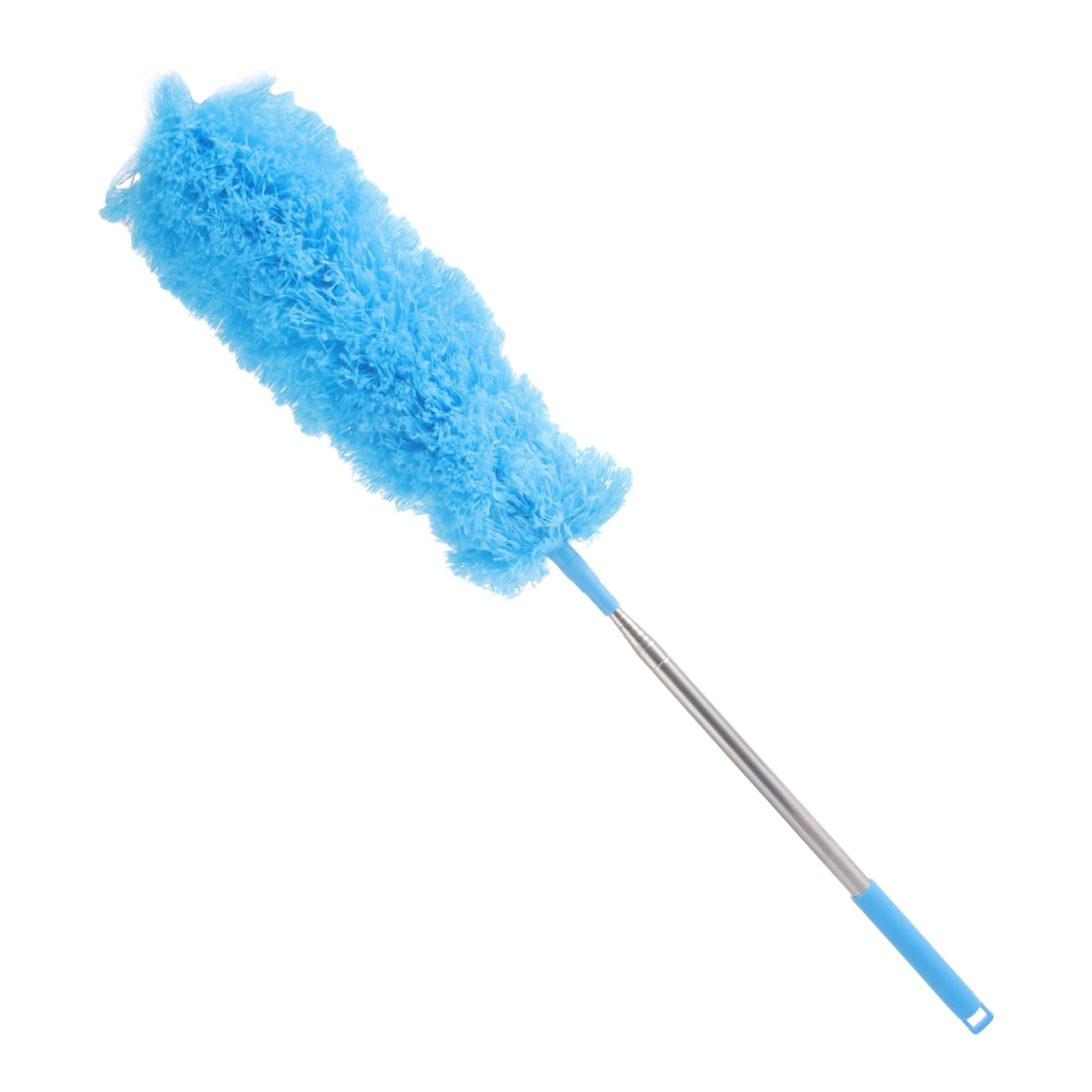 ASelected Extendable Microfiber Duster Duster with 108" Telescoping Extension Pole No Scratch to Ceiling Washable Hand Duster for Cleaning High Ceiling Fans Blinds Cobweb Cars(baby blue)