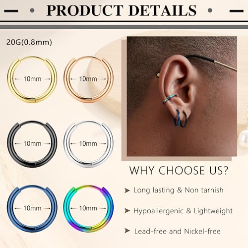 WBDWWTD Kleine Creolen für Damen und Herren, chirurgischer Stahl, Knorpel-Huggie-Ohrringe, eng anliegende Ohrläppchen, Nasenring, Lippenring, Daith-Helix-Piercing-Schmuck, kleine Creolen mit