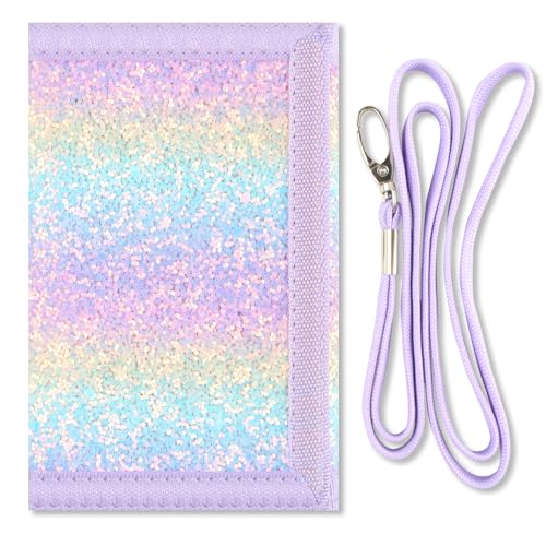 Lamiza Carteira Infantil Unissex com Bloqueio RFID, Tripla Dobra, Lona e Nylon, 5 Compartimentos, 6 Bolso, 3 Fendas para Cartão, Rainbow Glitter03
