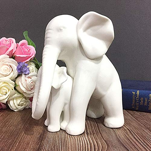 Anding Home Decoration White Porcelain Mother And Baby Elephant Statue/Figurine In High Gloss Finish #TOP3