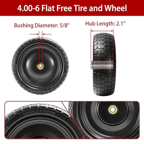 LTNICER 13" Flat Free Solid Tire, 4.00-6, for Gorilla Cart, Wagon & Wheelbarrow, 5/8" Bearings, 2.1" Offset Hub, 4 Pack by LTNICER - Image 2
