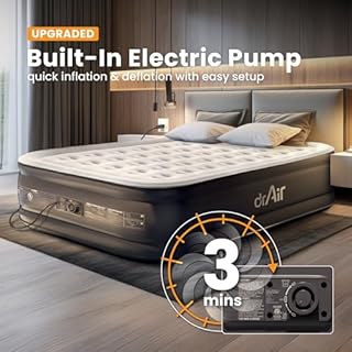 Dr. air Queen Air Mattress with Built-in Pump, 18" Raised Blow Up Mattress, 800 lbs Max Honeycomb Air Bed, 48Hr Leak-Proof Test, 3min Inflatable Mattress for Home, Guests, Camping, Colchones inflables