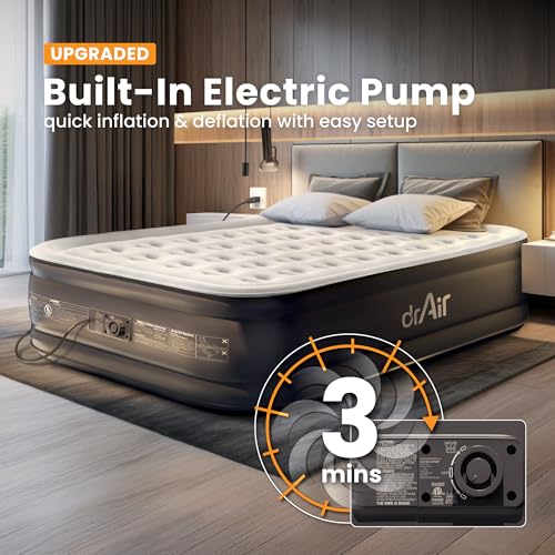 Dr. air Queen Air Mattress with Built-in Pump, 18