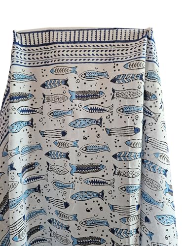 India Hand Block Print 100% Pure Cotton Beautiful Fish Printed Sarong Women Beach Bikini Pareo Cover Size 44X72 Inch 00153