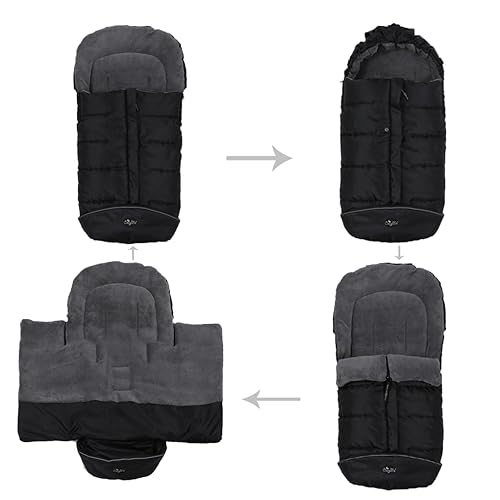 Miniatura 6 de CozyMe Saco para cochecito, manta aislada para cochecito, bolsa de invierno repelente al agua para cochecitos, apertura central, altura ajustable,