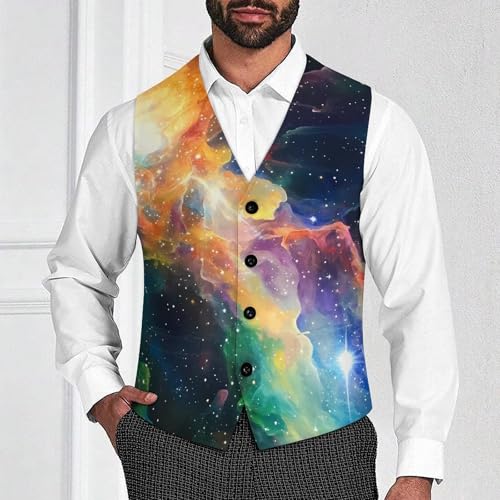 Green Fantasy Galaxy Nebula Men's Formal Suit Vest for Business Formal Or Casual Dress Waistcoat Wedding2