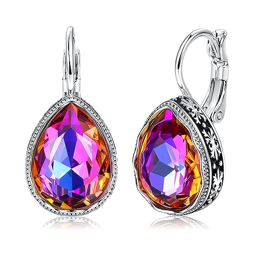 Milacolato Austria Crystal Earrings 18K White Gold Plated Hypoallergenic Leverback Drop Dangle Earrings Vintage Boho Earrings for Women