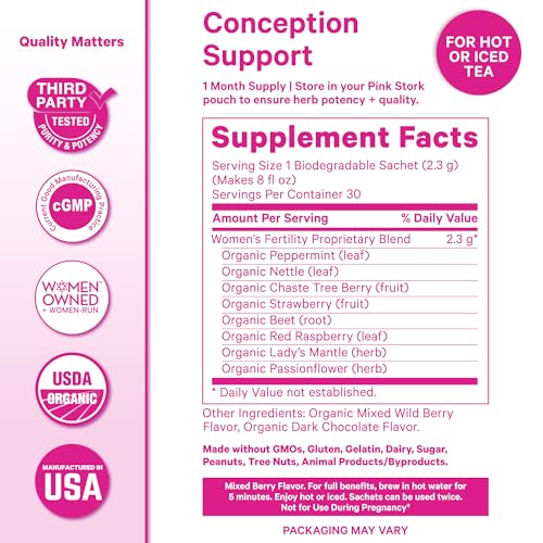 Image of Pink Stork Organic Fertility Tea for Women, Mixed Berry, 15 Sachets