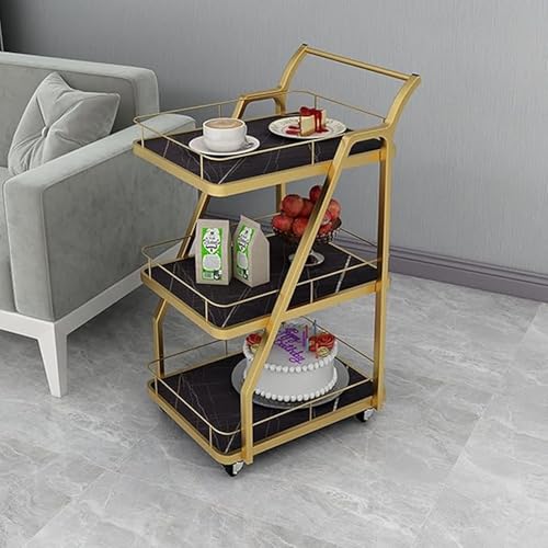 Image of Crown Art SHOPPEEThree-Tier a transportable Kitchen Storage cart and a Serving Trolley for Gatherings, add Tea, Coffee, Whiskey Sampling, and Even a Few Magazines and Novels (Black)
